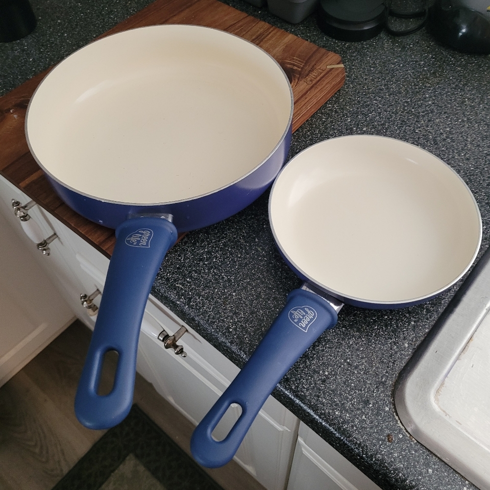 Green Life Ceramic Fry Pan 2 piece Set In Blue